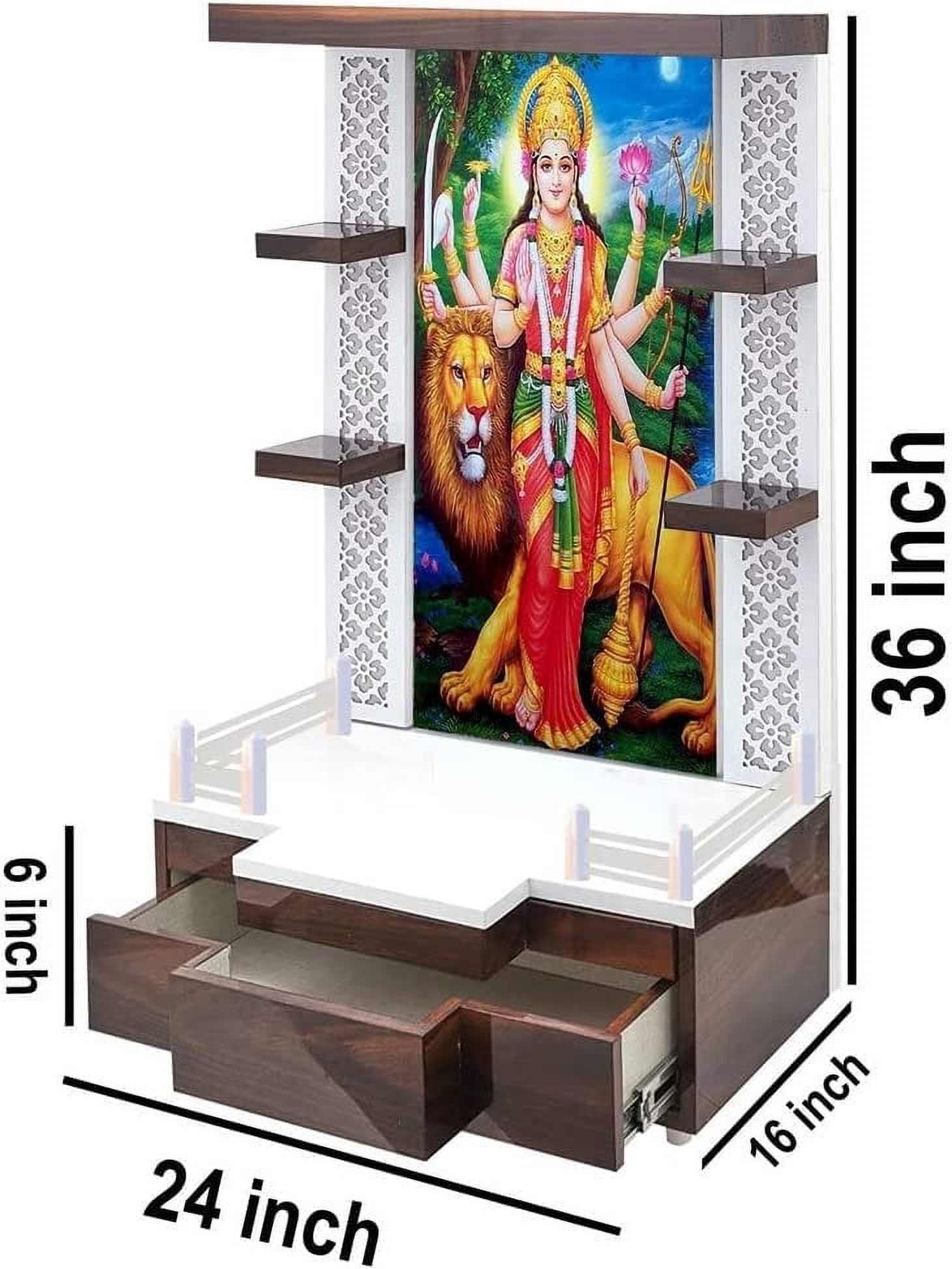 HomeCrafts Tempio Hindu In Legno Per Casa Con LED – Mandir Da Parete/Pavimento, Grigio, Dimensioni 50x29x66 Cm (LxPxH)