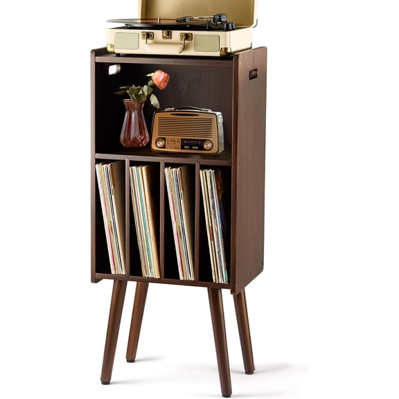Wooden LP Record Player Stand, 3-Tier Turntable Stand Cabinet Holds up to 100 Albums, Record Storage Holder and Organizer Table, Mid-Century Modern Record Player Holder (Rich Walnut, 3-Tier)