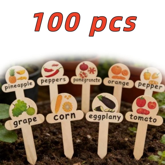 Wooden Labels 13 pcs, Cute Vegetable Garden Markers with Names, Natural Boxwood Herb Seedling Tags for Gardening Organization (3.5×2 Inches)
