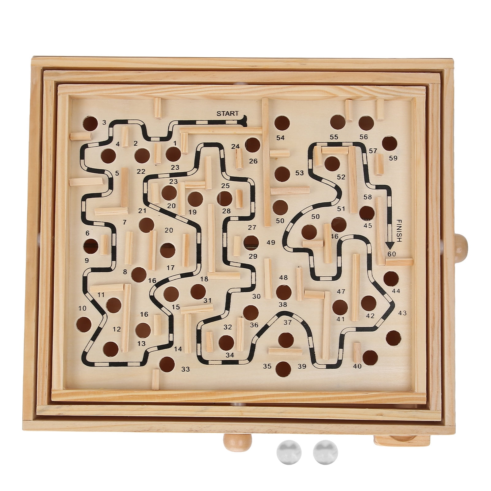 Wooden Labyrinth Game Marble Maze with Two Steel Marbles,Maze Toy for