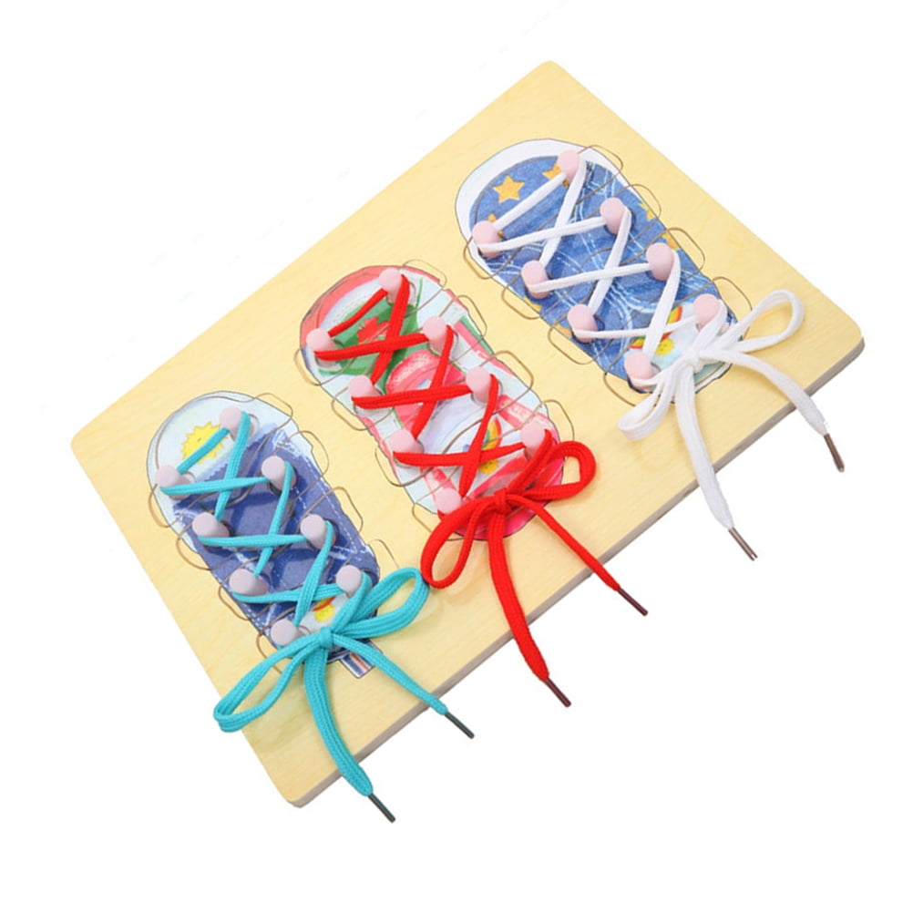 View of Wooden Lacing Shoe Learn to Tie Shoelaces Tying Teaching Tie Shoes ...