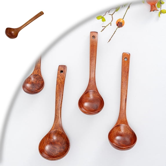 Wooden Ladle with Handle, Wooden Soup Ladle Extra Large Kitchen Wood Scoop Deep Teak Wood Spoon Utensil for Cooking Serving Cookware