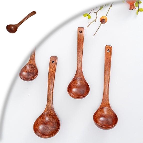 Wooden Ladle with Handle, Wooden Soup Ladle Extra Large Kitchen Wood Scoop Deep Teak Wood Spoon Utensil for Cooking Serving Cookware