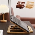thumbnail image 1 of Wooden Laptop Stand Adjustable Foldable Desk Riser with Multi-angle Viewing, Natural Bamboo Material for Ergonomic Posture and Overheat Prevention, Ideal for Home Desk, UKHBMC | Beige, 1 of 8
