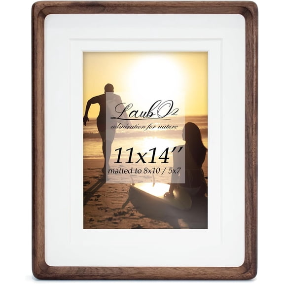 Wooden Large 11x14 Picture Frames Matted to 8x10 / 5x7, Natural Black Walnut Frames Brown