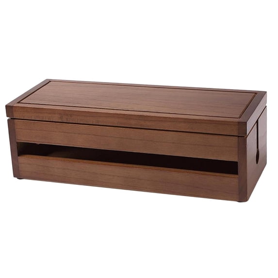 Wooden Large Cable Management Box Organizer, Cord Storage Holder Cable Hider for Hiding Cables And Extension Blocks Leads, 37x14x12cm, Coffee