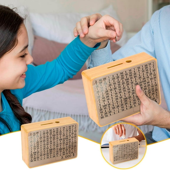 Wooden Large Piggy Banks for Adults, 365 Days Savings Challenge Box Piggy Bank, 10000 5000 4000 3000 2000 1000 800 500 Dollars Goals for for Adults Kids Boys Girls