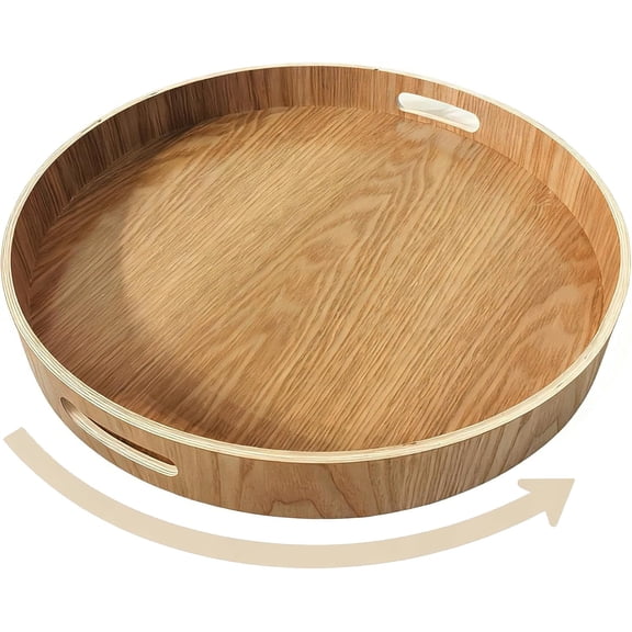 Wooden Lazy Susan Turntable-16inch Rotating Tray with Dual Handles & Silent Bearing for Kitchen Cabinet, Dining Table & Cake Decorating Organizer (Natural Wood)