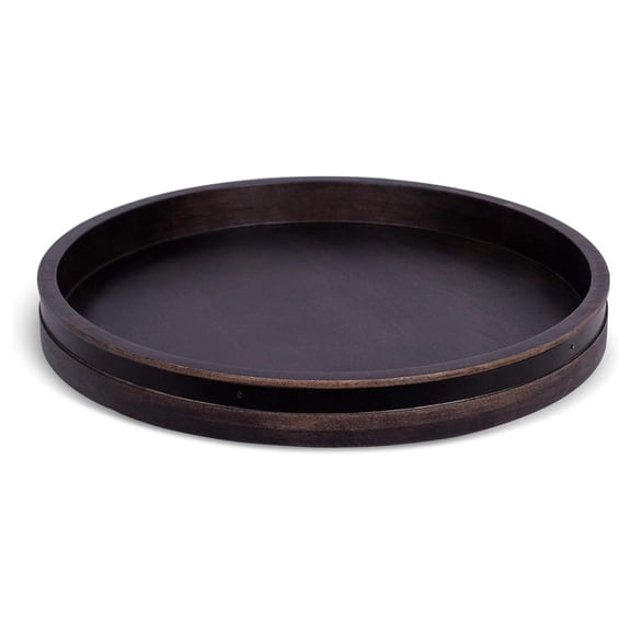 Wooden Lazy Susan Turntable - Spice Rack Organizer for Kitchen Table, Dining, Pantry and Countertop - Rotating Tray for Condiments - with Burnished Iron Accents - 18" Large, Black