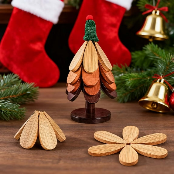 Wooden Leaf Coasts, Natural Tree Trivet Set, Wooden Tree Trivet for Hot Dishes, Wooden Foldable Insulating Mat, Wooden Tree Trivet, A Tree Insulating Mat Wooden Desktop Wooden Pots and Pans A