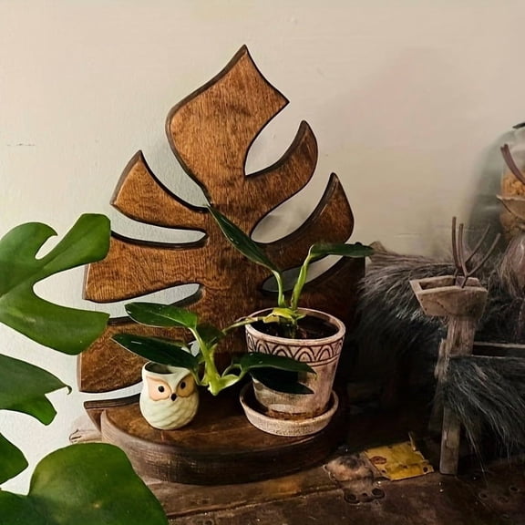 Wooden Leaf-Shaped Wall Shelf Floating Shelves for Wall Indoor Plant Display Living Room Bedroom Bathroom