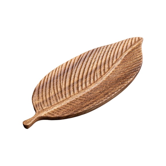Wooden Leaf Tray - Hand Carved Snack Plate for Serving Fruits, Nuts & Appetizers - Decorative Rustic Serving Dish for Home, Picnics & Entertaining
