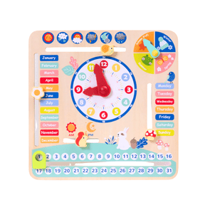 Tookytoy Wooden Learning Calendar & Teaching Clock for Kids, 1-Piece Educational Board, Ages 3+