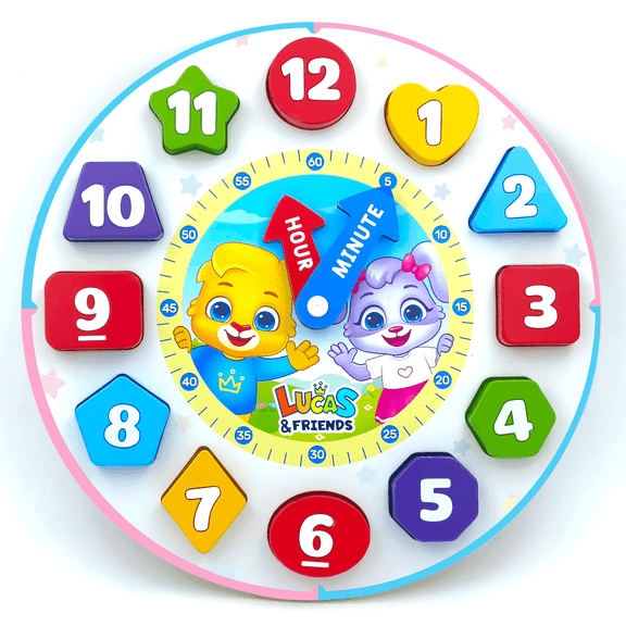 Lucas & Friends Wooden Shape Sorting Clock for Toddlers, Educational Learning Toy for Kids Ages 3-5, Made of Wood