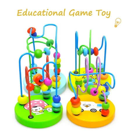 Wooden Learning Toys Educational Game Toy Colorful Mini Around Beads Wire Maze Roller Coaster For Kids Gift