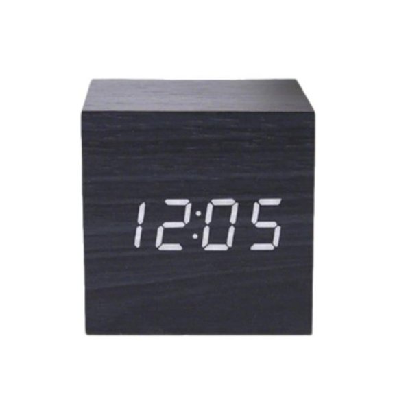 Wooden Led Alarm Clock Voice Control Night Light Creative Bedside Table Clock