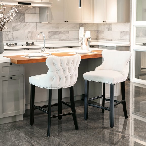 Wooden Legged Contemporary Barstools in Beige / Functional for Bar Areas