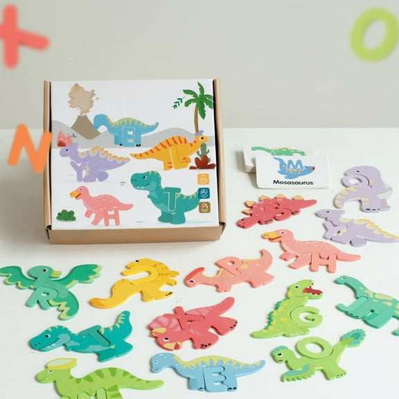 Wooden Letter Dinosaur Puzzle, 26 Letter Spelling Learning Toy, Early Education Alphabet Game, Cognitive Skill Development, Montessori Letter Matching Educational Toy