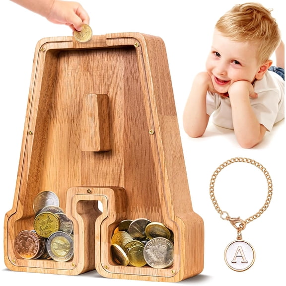 Wooden Letter Piggy Bank for Kids| Piggy Bank for Boys Girls Toddler| Alphabet A Money Bank| Personalized Initial Wood Coin Bank Gifts for Birthday, Christmas, Festival, Baby Shower (A)