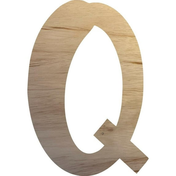 Wooden Letter (Q) Unfinished Craft, 8'' Tall Alphabet Wood Letter DIY, Paintbale Icebold Font