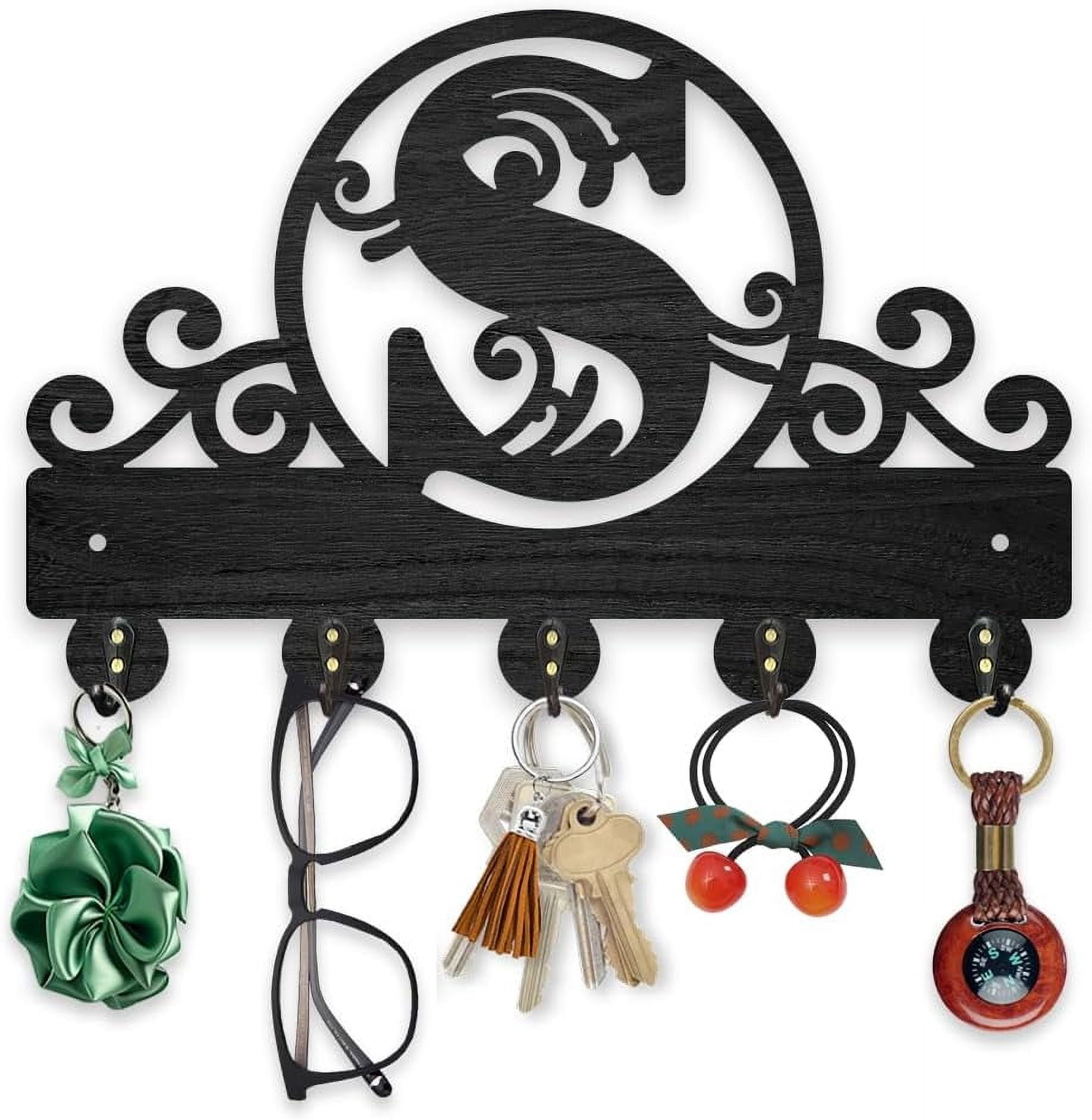 Nature's Key Rack Wooden Letter S Key Holder DIY for Wall 11.8x7.8inch Floral Alphabet S ...