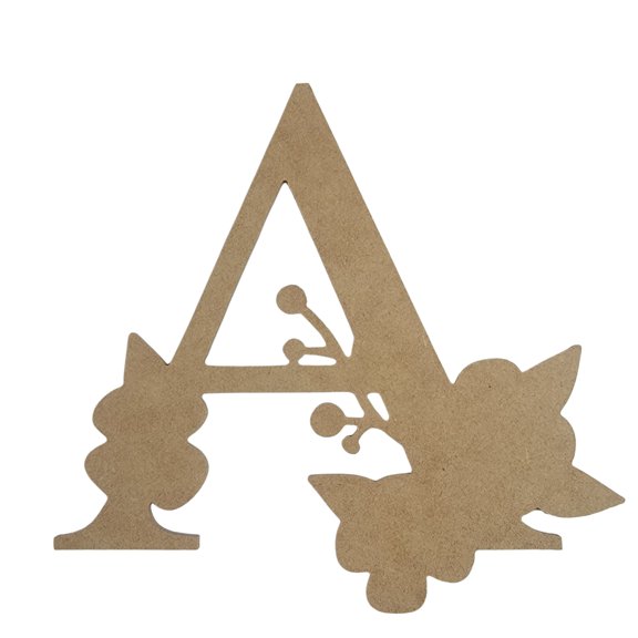 Wooden Letter Unfinished, Floral Times Font, Craft Cutout