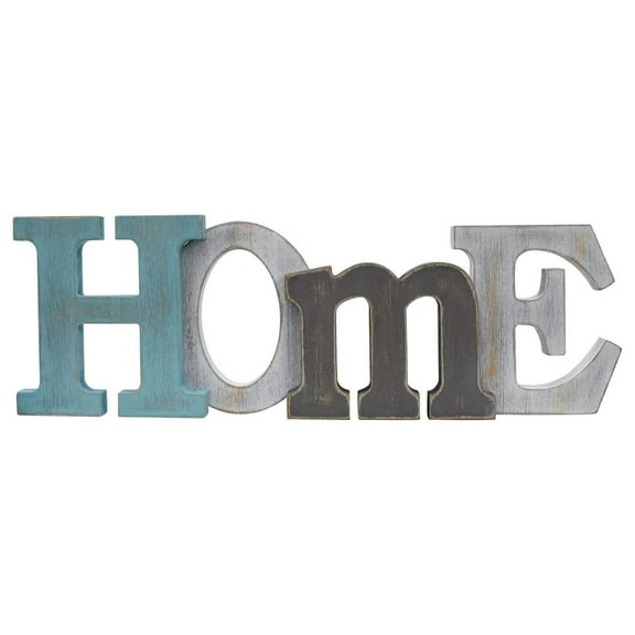 Wooden Letters Sign Decorative Wood Block Signs Freestanding Word Cutout Distressed Teal Sign for Shelf Table Mantle Hanging Ornament Rustic Home Decor (Home)