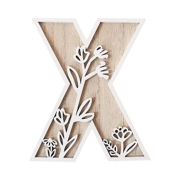Wooden Letters for Wall Decor, Floral Alphabet Sign, 4.9 Inch Craft Letter for Home, Decorative Wood Initial for Bedroom Living Room(X)