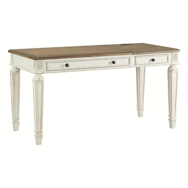 Wooden Lift Top Desk with Textured Finish and Drawers Brown and White - Saltoro Sherpi