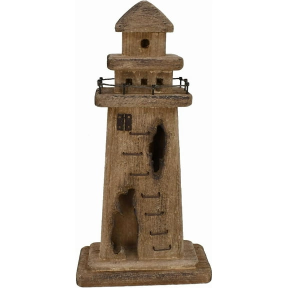 Wooden Lighthouse Beach Themed Decor for Home, Decorative Coastal Lighthouse Statue Rustic Ocean Sea Light House Figurine Tabletop Centerpiece Nautical Themed Bathroom Decor (S)