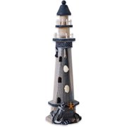 Wooden Lighthouse Decor, 19.5 Inch Decorative Nautical Lighthouse Rustic Ocean Sea Beach Themed Lighthouse Decoration, Handcrafted Tabletop Nautical Themed Home Decor Bathroom DecorAnchor & Starfish