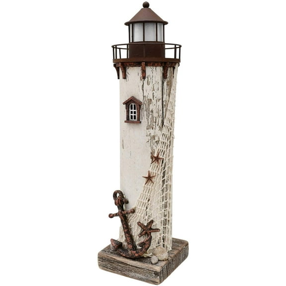 Wooden Lighthouse Decor with Light, Decorative Nautical Lighthouse Rustic Ocean Sea Beach Themed Lighthouse Decoration, Handcrafted Tabletop Nautical Themed Home Decor Bathroom Decor (14.75H)