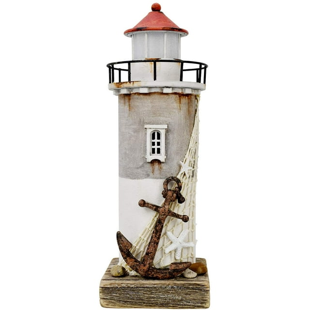 Wooden Lighthouse Decor with Light, Decorative Nautical Lighthouse
