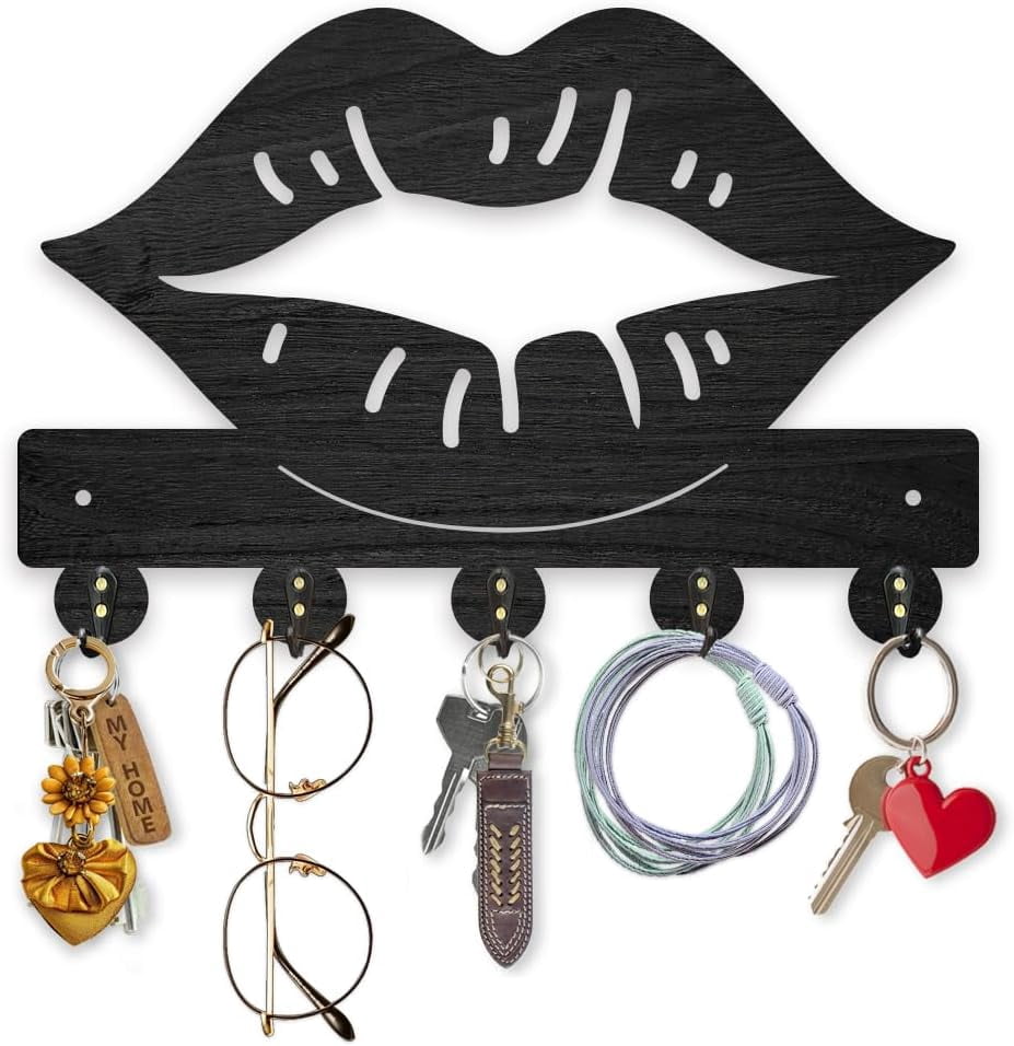 Wooden Lip Print Key Holder for Wall 11.8x7.8inch Kiss Lips Key Rack ...