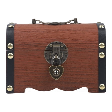 Wooden Lockable Treasure Chest Storage Box Retro Style Piggy Bank for Valuables