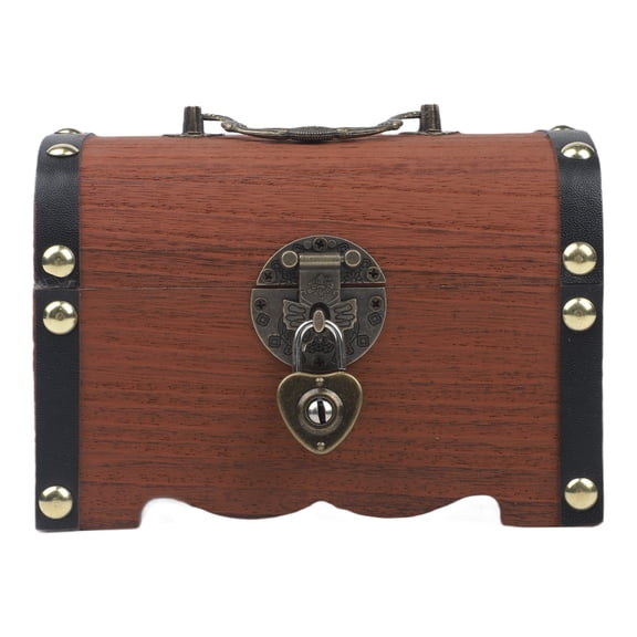 Wooden Lockable Treasure Chest Storage Box Retro Style Piggy Bank for Valuables