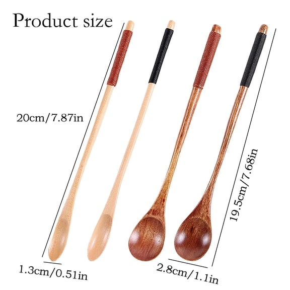 Wooden Long Handle Mixing Spoon, Coffee Tea Stirrer Utensil for Kitchen