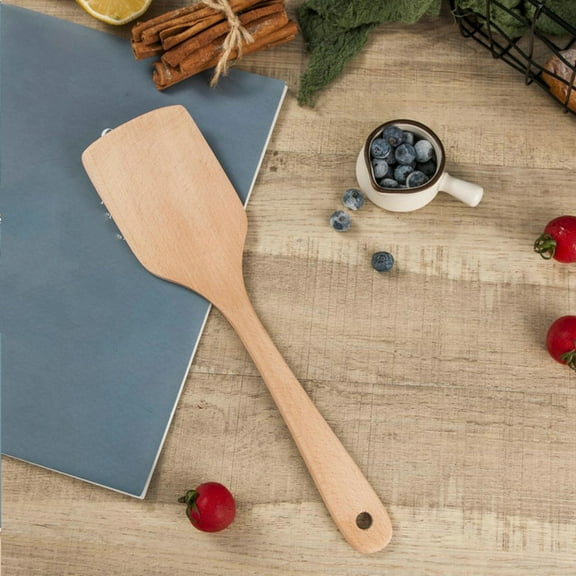 Wooden Long-Handled Kitchen Spatula Cp018, 13.4" X 3.2" - Natural Wood Construction, For Stir-Frying, Long Handle Design - Home & Commercial Kitchen Use, Everyday Cooking