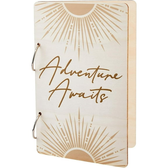 Wooden Loose Leaf Binder Adventure Awaits Greeting Card Postcard oto Album 2-Rings Cover Sun Birthday Reminder Calendar Keeper Book Holder Organizer Card Keepsake Wood Cover Mixed Color