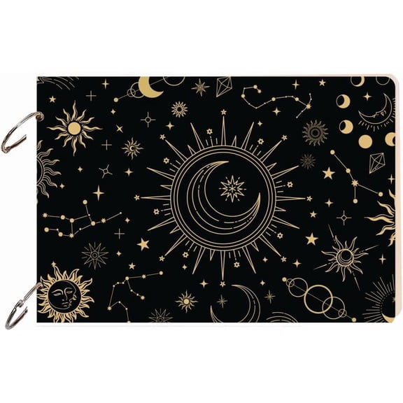 Wooden Loose Leaf Binder Sun and Moon Greeting Card Organizer Constellation Book Postcard Photo Album 2-Rings Cover Gift Birthday Greeting Card Holder Keepsake