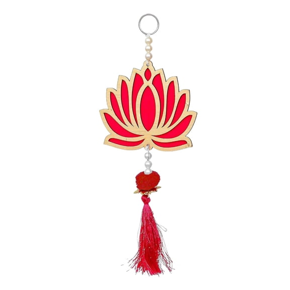 Wooden Lotus Wall Hanging Decor, Handcrafted Pooja Mandir Toran for Diwali Navratri Festival & Home