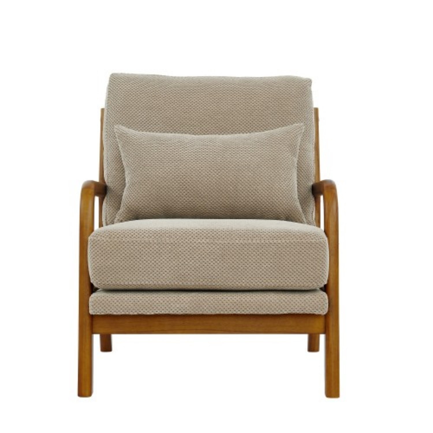 Wooden Lounge Accent Chair with Solid Wood Armrests, Upholstered Reading Chair with High-Density Foam Cushion, Modern Leisure Armchair for Living Room, Bedroom, Balcony & Office, Camel