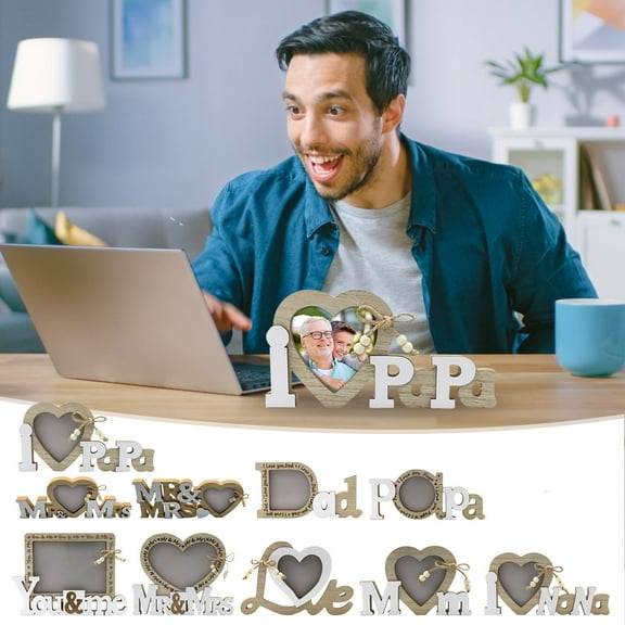 Wooden Love Photo Frame under 5! CQCYD Wooden Letter Photo Frame, Love Heart Frame for Wedding and Anniversary, Personalized Picture Frame for Home and Office