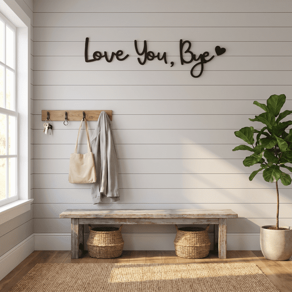 Wooden Love You Bye Door Sign, Boho Farmhouse Entryway Wall Decor, Hanging Plaque for Hallway Living Room, Sweet Home Decoration Gift for Family