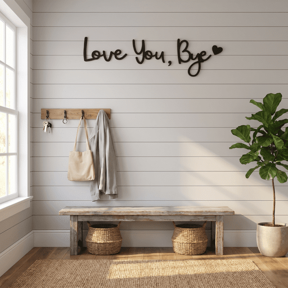 Wooden Love You Bye Door Sign, Boho Farmhouse Entryway Wall Decor, Hanging Plaque for Hallway Living Room, Sweet Home Decoration Gift for Family