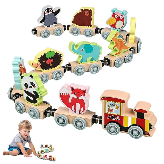 Wooden Magnetic 11-Joint Small Train Toy, Creative Magnetic Train for Imaginative Play and Learning Gift