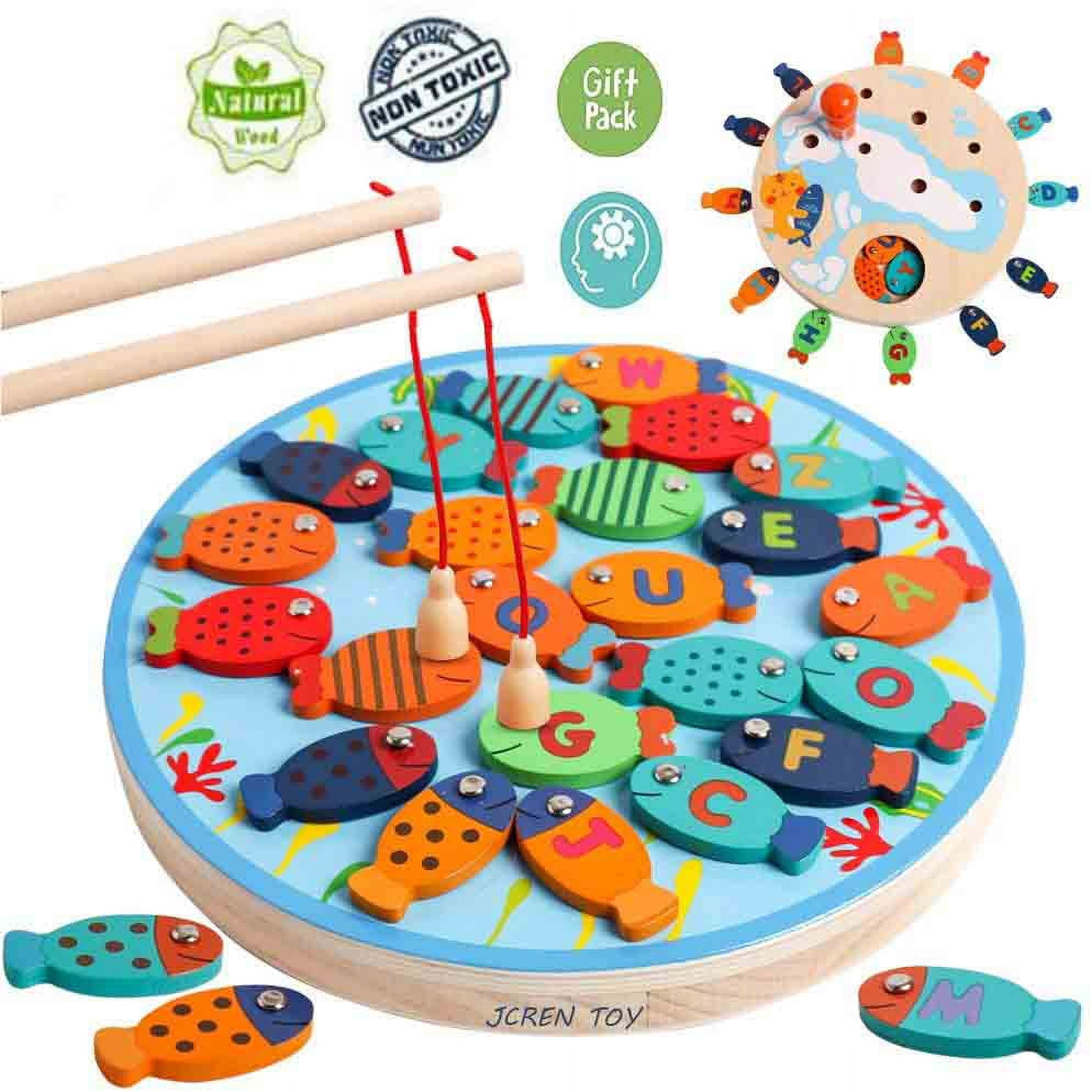 Wooden Magnetic Fishing Game Toy for Toddlers - Magnet ABC Alphabet Fish  Catching Counting Preschool Board Games for 2 3 4 Year Old Girl Boy  Birthday