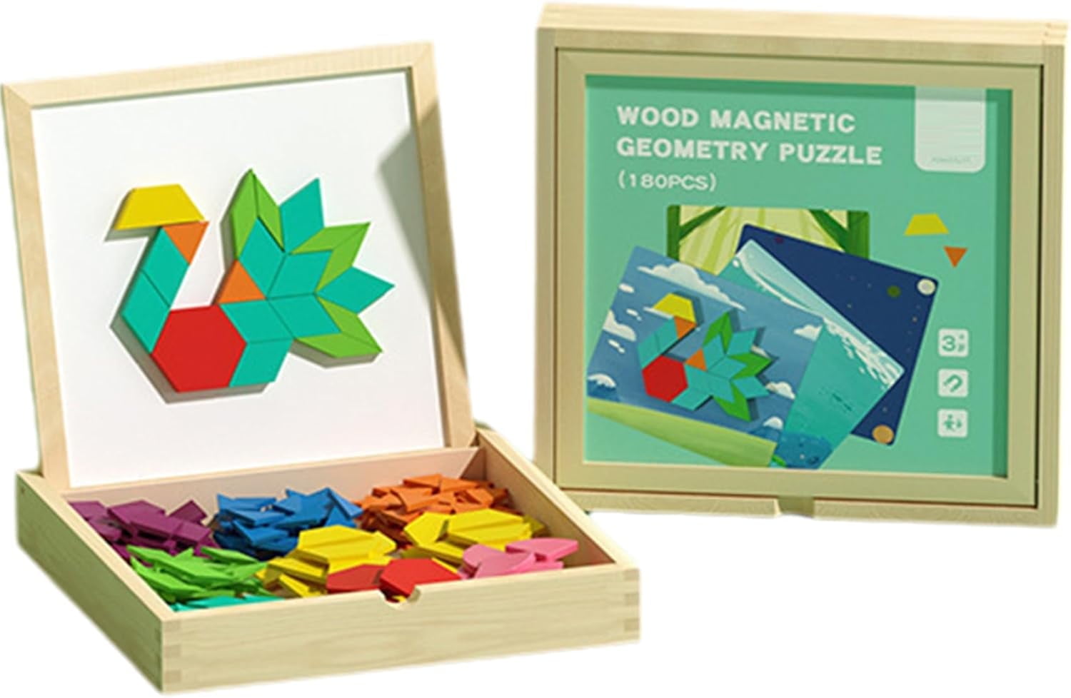 Wooden Magnetic Pattern Block Puzzle Set with 180pcs Tangram Puzzles ...
