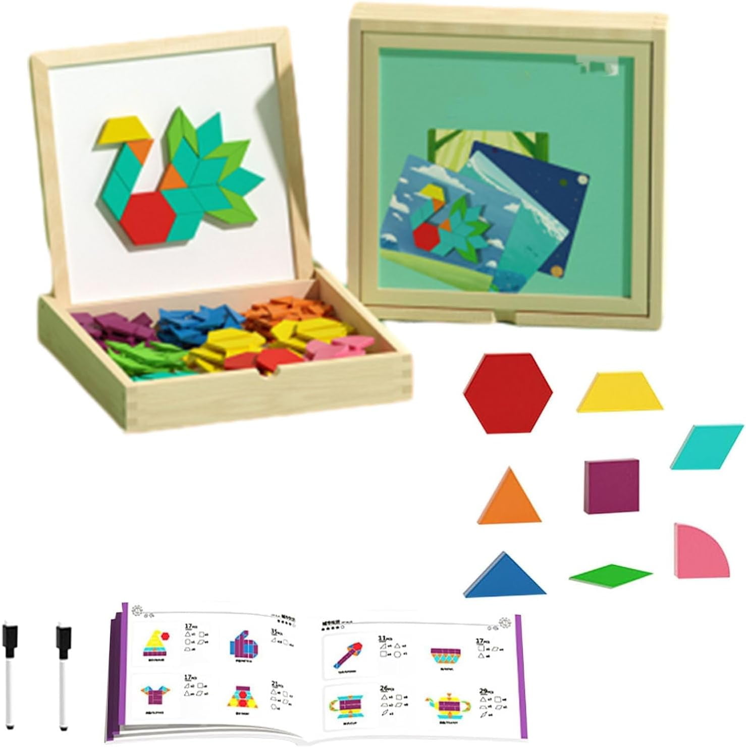 Wooden Magnetic Pattern Block Puzzle Set, Tangram Puzzle with Pattern ...