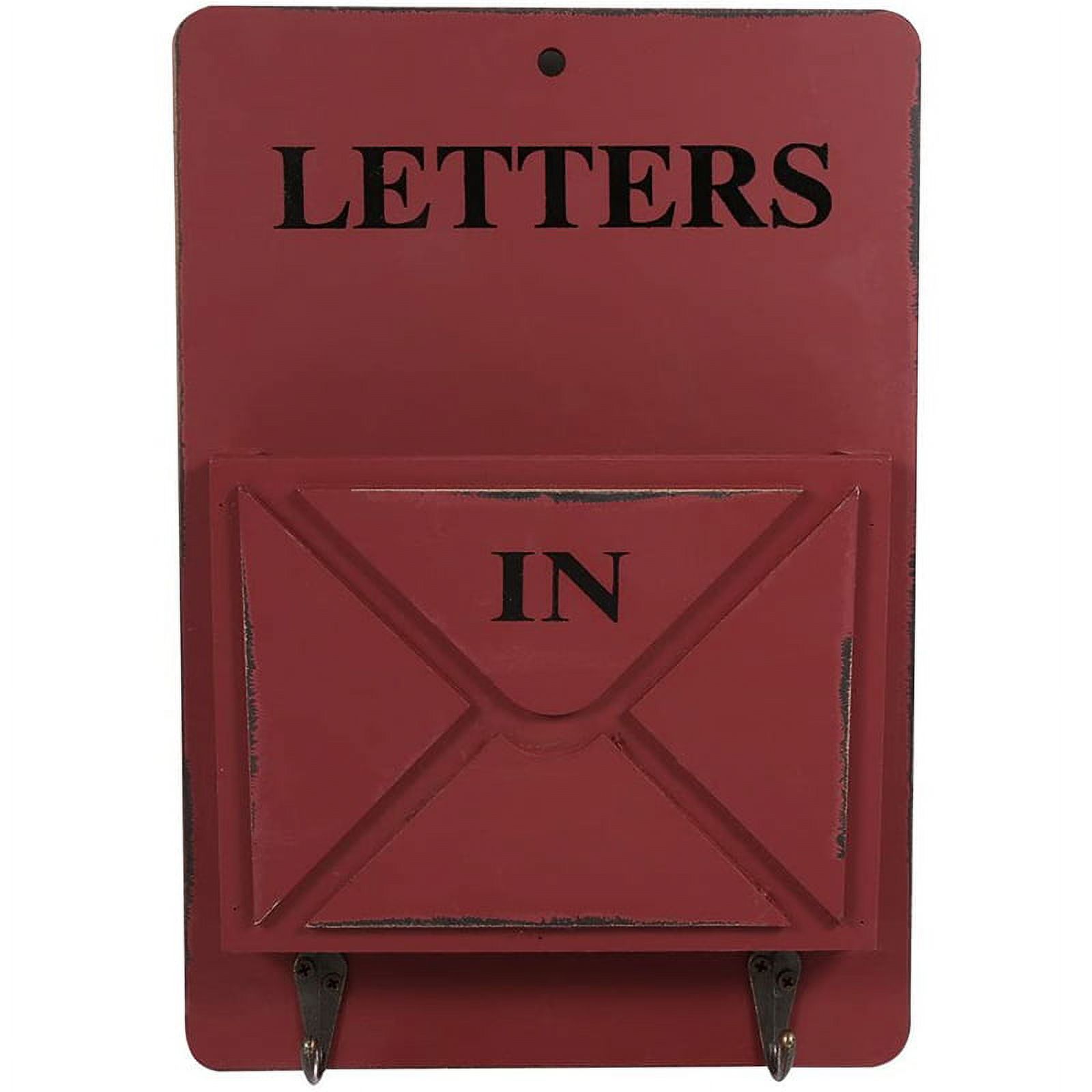 Wooden Mail Box Letter Rack Mail Sorter Box Key Hooks Standing Holder (Dark Red)
